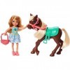 Barbie Famille Chelsea et son poney, mini-poupée articulé blonde, accessoires inclus, jouet pour enfant, GHV78