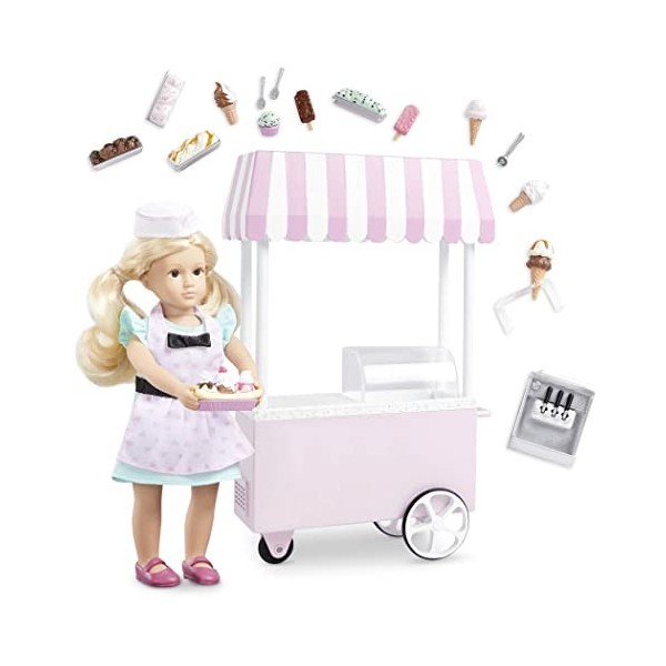 Lori – Mini Doll & Ice Cream Cart – Clothes & Ice Cream Accessories for 6-inch Dolls – Ice Cream Scoops, Cones, Soft Serve, P