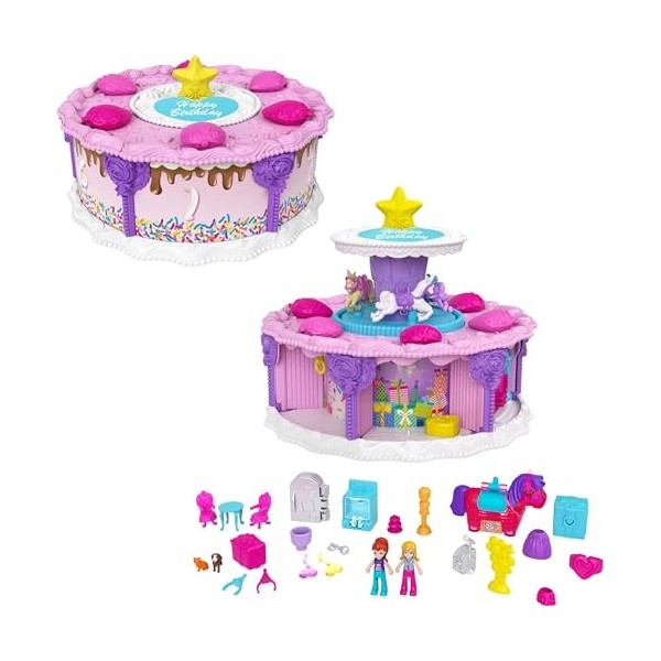 Polly Pocket Birthday Cake coffret Gâteau d’Anniversaire compte à rebours, 25 surprises à découvrir sur une semaine, jouet po