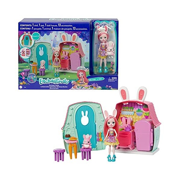 Enchantimals Coffret La Maison de Patter Paon avec mini-poupée, figurine animale Flap et 8 accessoires, jouet pour enfant, GY