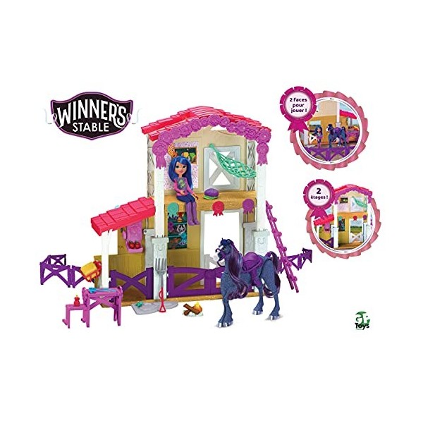 WINNERS STABLE, Coffret Ecurie, 33 Pièces, Contient Ecurie, Cheval Articulé, Poupée et Accessoires, Jouet pour Enfants Dès 3