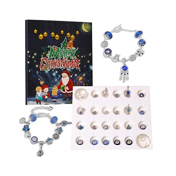 a-r Kit de calendrier de lAvent de Noël 5 pièces – Bracelet calendrier de lAvent comprenant 2 bracelets et 22 accessoires, 