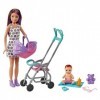 Barbie Coffret Barbie Skipper Baby-Sitter avec Poupée Skipper Brune, Poussette, Poupée Bébé et 5 Accessoires Jouet Enfant, Dè