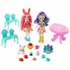 Enchantimals Coffret le goûter enchanté, mini-poupées Patter Paon et Bree Lapin et leurs figurines animales, accessoires incl