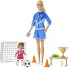 Barbie Métiers coffret poupée Coach de Football blonde avec figurine denfant et accessoires, jouet pour enfant, GLM47