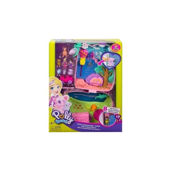 Coffret pour Polly Pocket Koala + 2 Figurine - 5 Animaux + Accessoires - Set Sac a Main Jouet Fille + 1 Carte Tigre - Mini Po