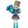 Enchantimals Mini-poupée Patter Paon et Figurine Animale Flap, aux cheveux violets avec jupe à motifs en tissu, jouet enfant,