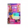 Coffret Babysitter Skipper - Poupee Mannequin, Figurine Enfant, Baignoire, Accessoires - Set mobilier Salle de Bain pour Barb