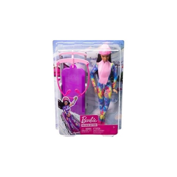 Coffret pour Barbie : Luge + 1 poupée + 1 Accessoire - poupée Mannequin Shopping - Set Jouet Fille + 1 Carte