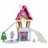 Enchantimals coffret Chalet des Neiges de Bevy Lapin, mini-poupée, figurine animale Jump, 5 espaces de jeu, emballage fermé, 