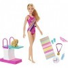 Barbie Dreamhouse Adventures Famille coffret poupée Championne de Natation avec plongeoir et figurine chiot, jouet pour enfan