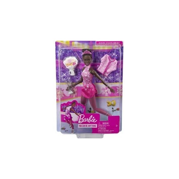 Coffret pour Barbie Poupee Patineuse Artistique + Accessoires - Set poupée Mannequin métier + 1 Carte Animaux