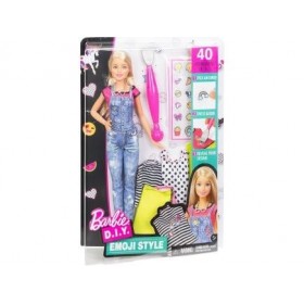 Coffret pour Barbie Emoji Style : Comprend 1 poupée 3 Habits et des décalcos + Accessoires - Set Poupee Mannequin + 1 Carte