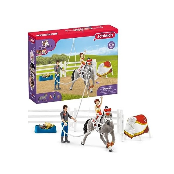 schleich 42443 HORSE CLUB - Coffret dentraînement à la voltige de Mia, coffret schleich avec 18 éléments inclus dont 1 cheva