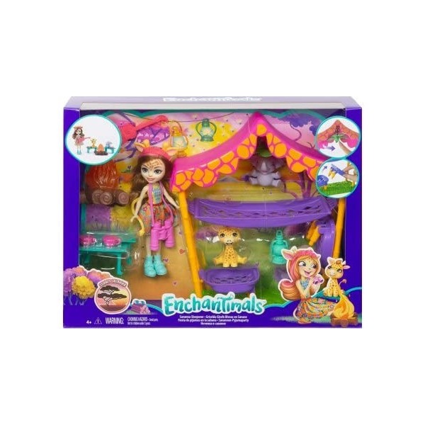 Coffret pour enchantimals poupée Gillian Girafe bivoac dans la Savane - Set Figurine 15cm + Animal et Accessoires + 1 Carte T