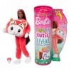 Barbie Coffret Cutie Reveal Avec Poupée Articulée Cheveux Noirs Mèches Rouges, Chaton Panda, 10 Surprises Et Accessoires Incl