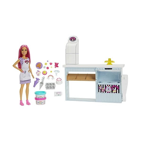 Barbie Coffret Poupée Mannequin Et Sa Pâtisserie, Poupée De 30 Cm, Comptoir De Pâtisserie, Effet Cuisson Et Plus De 20 Access