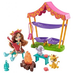 Enchantimals Savane Ensoleillée coffret Bivouac en Savane avec mini-poupée Griselda Girafe, 2&nbsp;figurines animales et accessoir