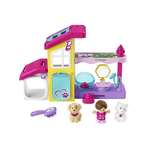 Fisher-Price Coffret Le Salon de Toilettage de Barbie Little People pour tout-petits avec musique et sons, 2 niveaux et 4 élé