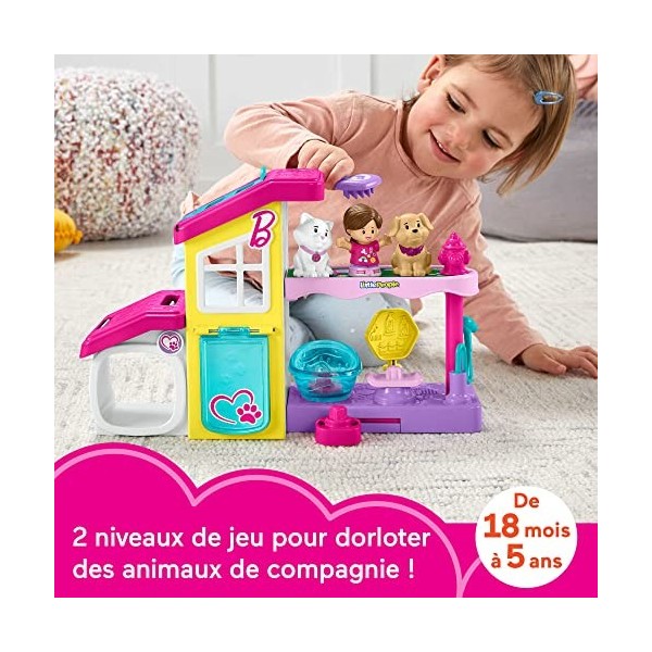 Fisher-Price Coffret Le Salon de Toilettage de Barbie Little People pour tout-petits avec musique et sons, 2 niveaux et 4 élé