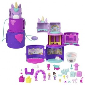 Polly Pocket Coffret Multifacettes Gâteau Anniversaire Thème Licorne Avec 2 Mini-Figurines, 3 Étages, 25 Surprises Thématique