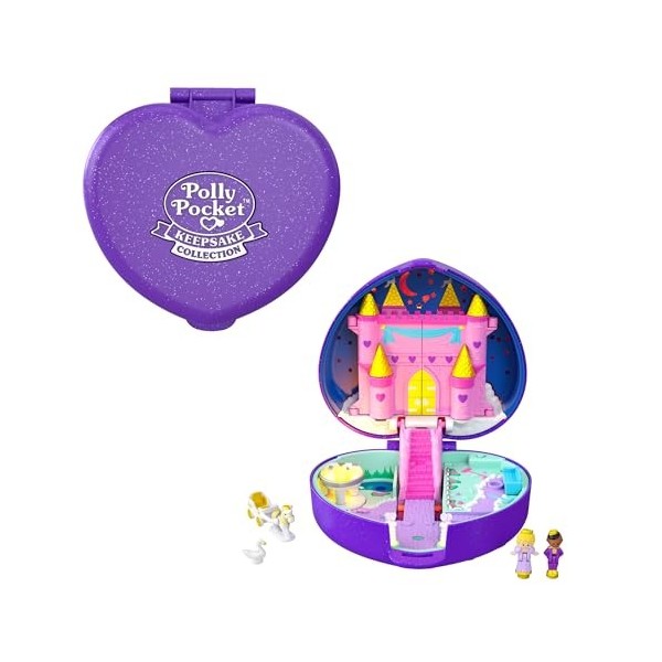 Polly Pocket coffret Vintage Château Étoilé avec mini-figurines Polly, Prince, Cygne, Licorne et carrosse, Jouet pour enfant,