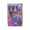 Coffret 2 poupée : Skipper + Fille + Piscine + 5 Accessoires - Set Babysitter pour Barbie + 1 Carte Animaux