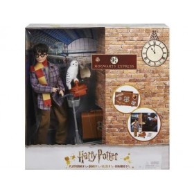 Coffret pour Harry Potter sur Le Quai 9 3/4 : poupée Mannequin Harry + Chouette hedwige + Accessoires - Set Collector + 1 Car