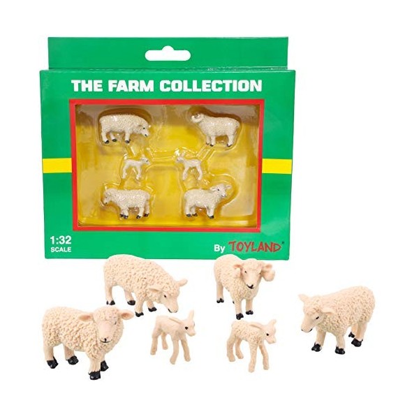 Toyland® - Lot de 6 Figurines danimaux de Moutons et dagneaux à léchelle 1:32 - Collection Ferme - Figurines de Collection