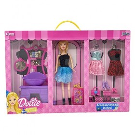 CARTOON Poupée avec accessoires, 10 pièces, vêtements, chaussures, sacs, boîte scénographique, jeu, enfants - TOY0460