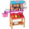 Barbie Métiers Stand de Fruits et Légumes pour poupée avec caisse enregistreuse, étalage de fruits, balance, et accessoires, 