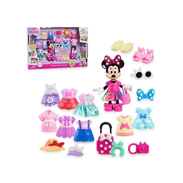 Disney Minnie, Coffret Fashion, 25 pièces, Dont 1 Figurine Minnie articulée 15cm, des Tenues et des Accessoires, Jouet pour E