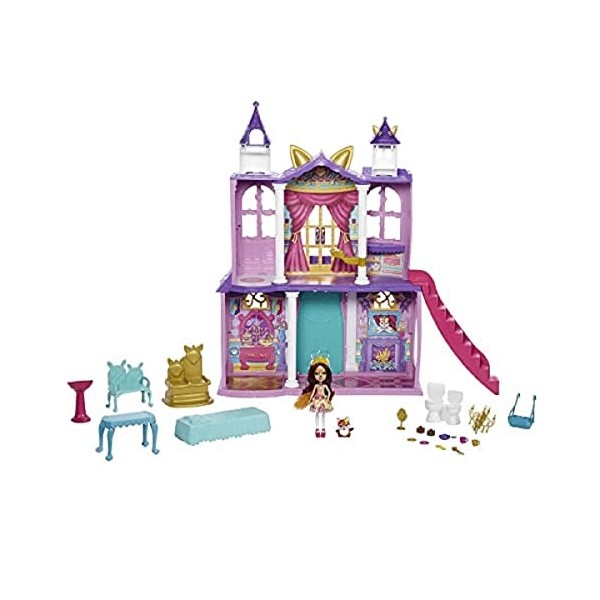 Enchantimals Royals Coffret Château avec mini-poupée Felicity Renard, figurine animale Flick, 5 espaces de jeu et 19 accessoi