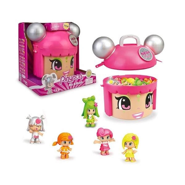 Pinypon - Mix & Max Neon Party, Conteneur avec 5 Figurines Exclusives pour Enfants de 4 à 8 ans Famosa 700015210 , Taille un