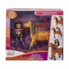 Coffret pour Spirit : poupée Lucky + Cheval Brun Qui Marche Spirit 20 cm + Accessoires - Set Jouet Fille + 1 Carte Animaux