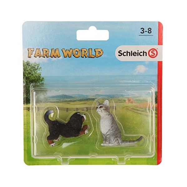 Schleich Lot de 2 Figurines Farm Life Chiot Bernois et Chat