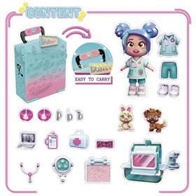 KOOKYLOOS - Carlas Pop Up Pet Vet. Clinique vétérinaire avec accessoires, poupée exclusive avec 3 expressions drôles et 2 an