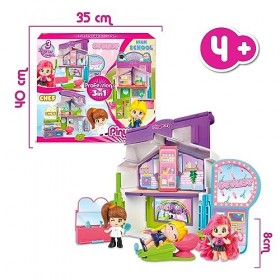 Pinypon - Professions 3 en 1 | Jouet Transformable, 3 scénarios en 1, école, Coiffeur ou Cuisine, Comprend 3 Figurines, Conti