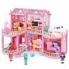 deAO Maison De Poupée Dream House Princess Castle Playset pour Enfants, Château De Poupée À 2 Étages avec 6 Figurines De Poup