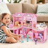 deAO Maison De Poupée Dream House Princess Castle Playset pour Enfants, Château De Poupée À 2 Étages avec 6 Figurines De Poup