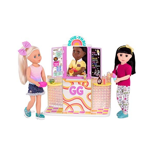 Glitter Girls Restaurant Take-Out Set – 48pcs Deluxe Play Food Diner – Fry Basket, Coins, Hamburgers, and More – 14-inch Doll