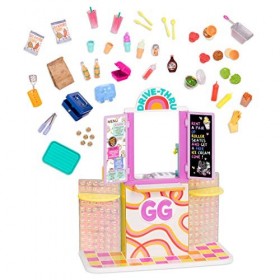 Glitter Girls Restaurant Take-Out Set – 48pcs Deluxe Play Food Diner – Fry Basket, Coins, Hamburgers, and More – 14-inch Doll