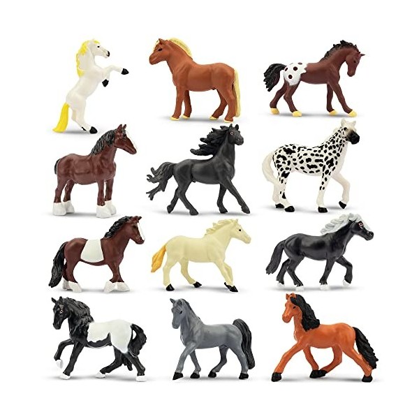 toymany Lot de 12 Figurines danimaux de Cheval, Figurines de Cheval, Petits Animaux, Animaux en Plastique, Mini Animaux, Che