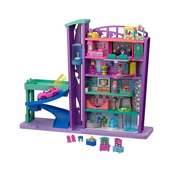 Polly Pocket Pollyville​ Le Centre Commercial, mini-figurines Polly et Lila, accessoires et autocollants, emballage fermé, jo