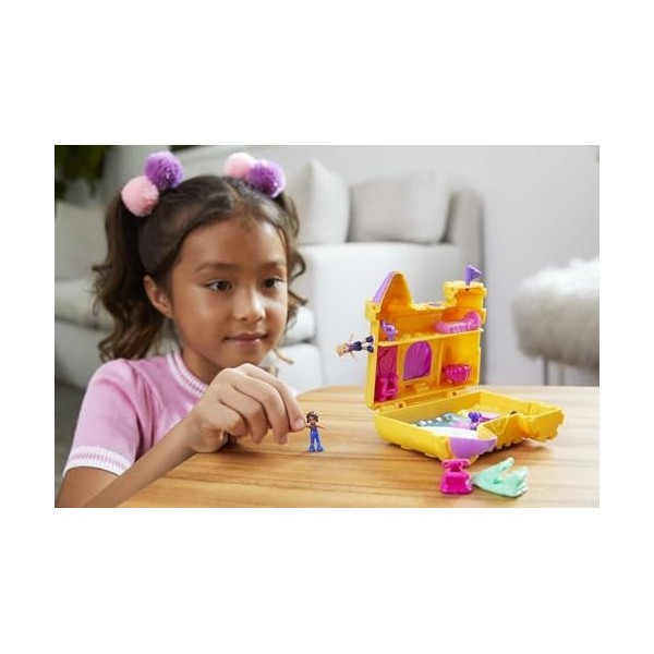 Polly Pocket Coffret Univers Le Château de Sable avec 2 mini-figurines et accessoires, autocollants et 5 surprises cachées, j