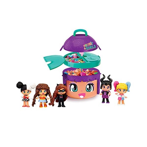 Pinypon - Power Girls | Boîte en édition limitée de 5 Figurines dhéroïne et de méchant, avec Un Plateau et des Compartiments