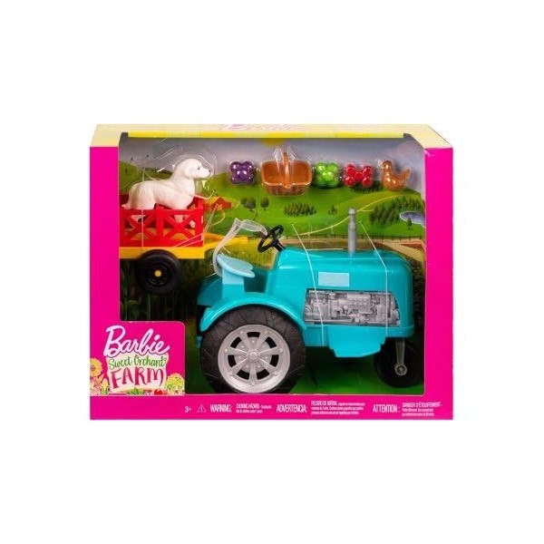 Coffret Ferme pour Barbie Tracteur + remorque + 1 Chien + 1 Poule + 4 Accessoires - poupée Mannequin Shopping - Set Jouet Fil
