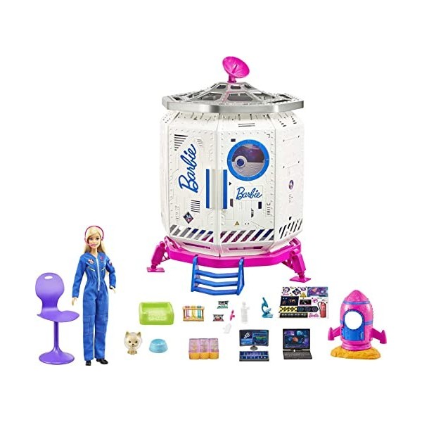 Barbie Space Discovery coffret Station Spatiale avec poupée Astronaute, figurine chiot, fusée et accessoires, jouet pour enfa