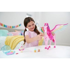 Barbie Pégase Magique Rose Aux Ailes Multicolores Scintillantes, Avec Sons Et Lumières, 10 Accessoires Inclus Dont Chiot Avec