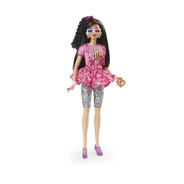 Barbie Rétro Poupée Mannequin Soirée Cinéma, cheveux noirs, années 80, vêtements et accessoires, à collectionner, Jouet Enfan